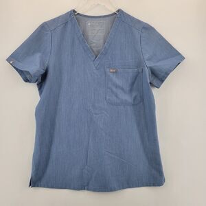 Figs Womens Scrub Top Small Catarina One Pocket Denim Blue V-Neck Short Sleeve